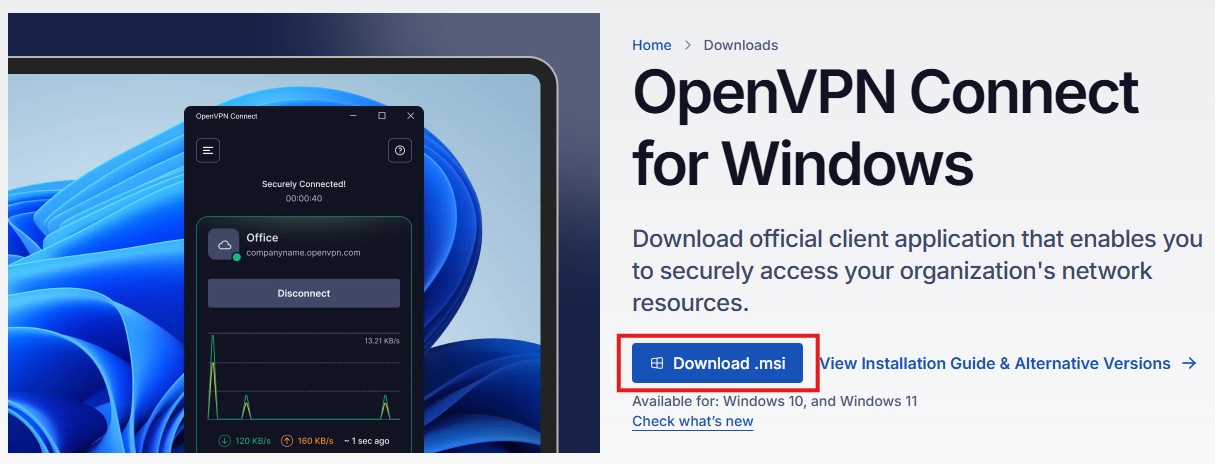 Strona pobierania OpenVPN Connect