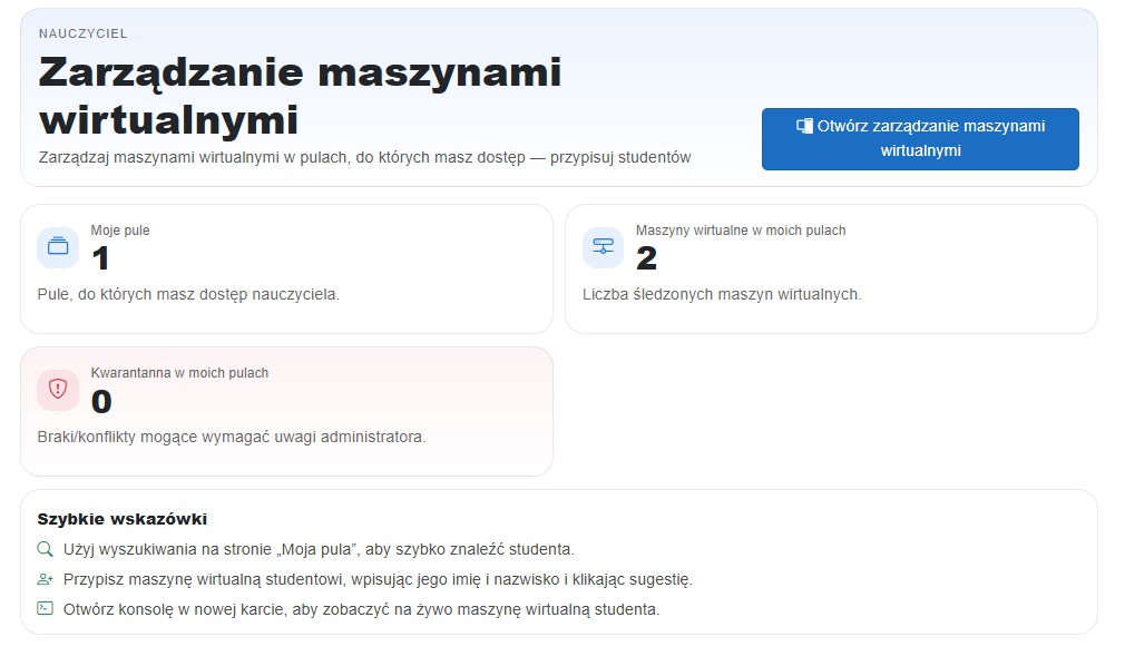 Panel nauczyciela - widok pul