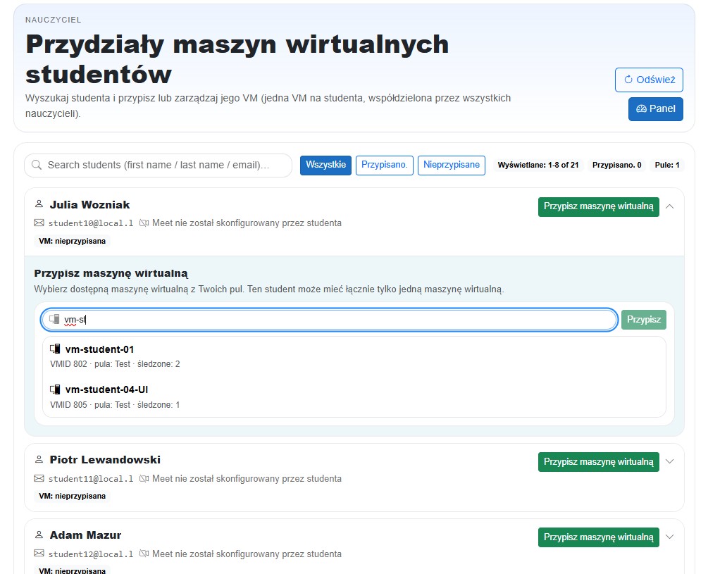 Panel nauczyciela - widok pul