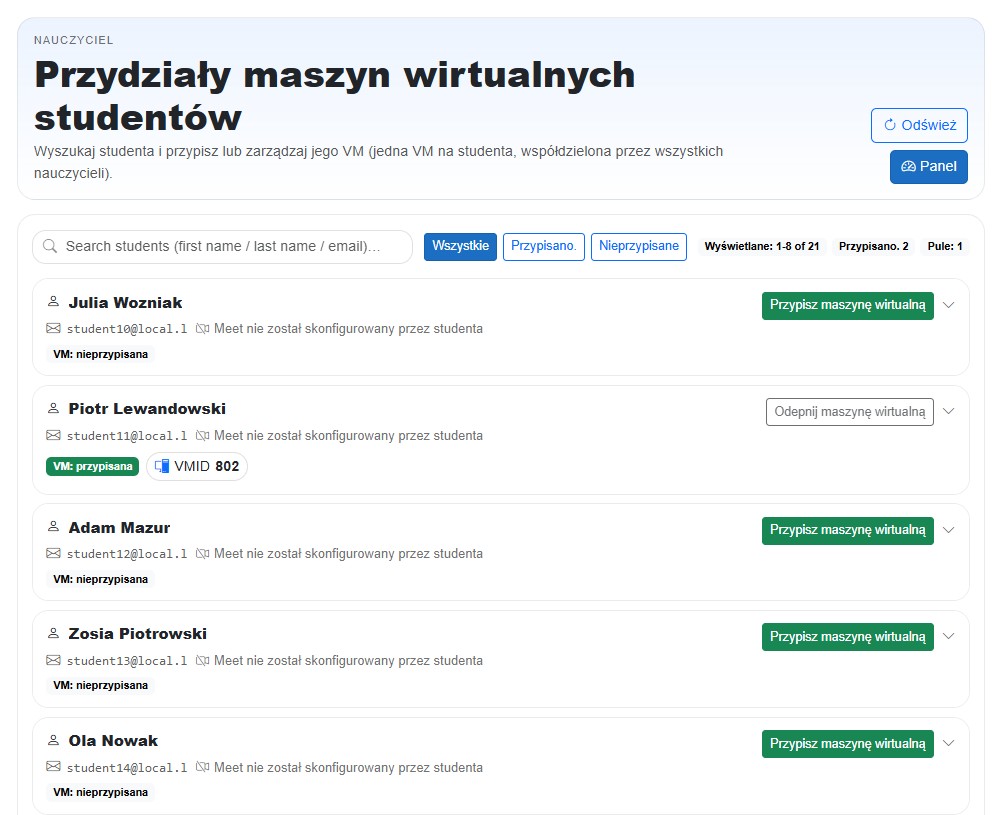 Panel nauczyciela - widok pul